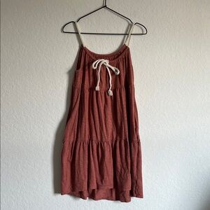 UpWest Pink Tie Neckline Tiered Swing Dress